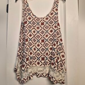 Mudd Multicolor Patterned Tank Top with Lace Trim